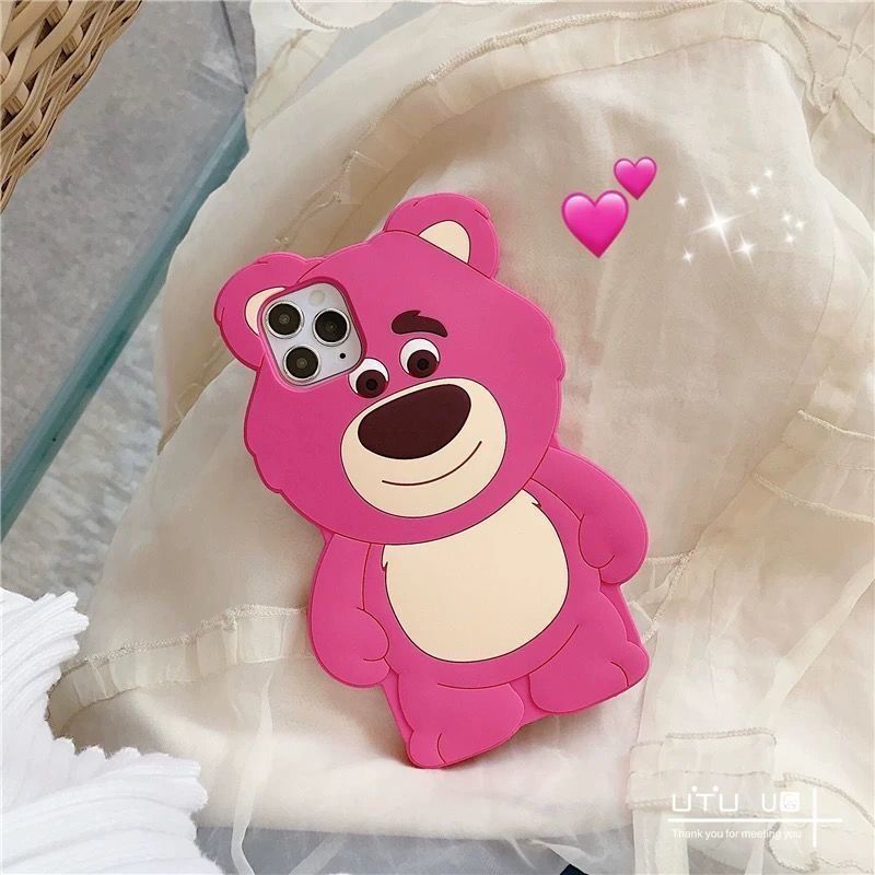 Pink Cute Strawberry Bear Silicone iPhone Case