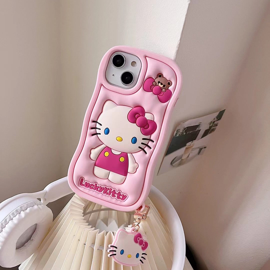 Three-Dimensional Pink Girl Hello Kitty iPhone Silicone Drop-Resistant