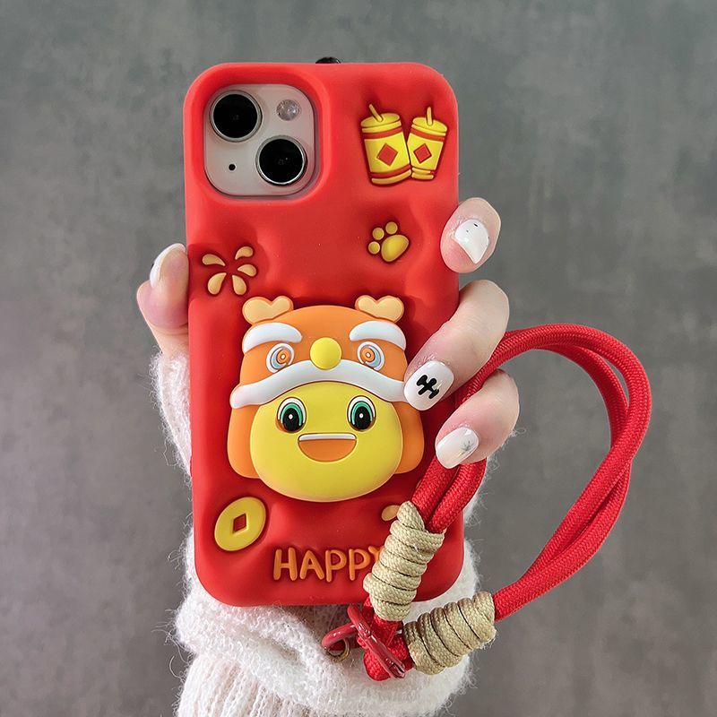 Cute and Happy Milk Dragon Red Stretchable Stand Phone Case