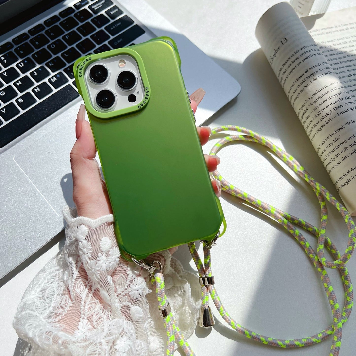 Dopamine Solid Color Lanyard iPhone Case