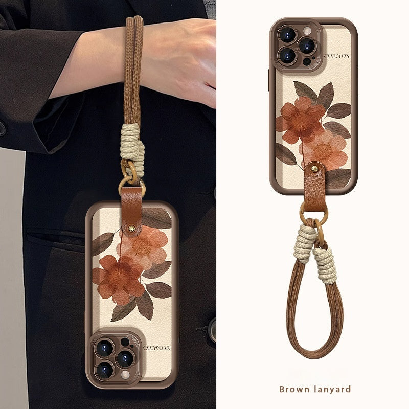 Oil Painting Lanyard Lambskin Silicone Phone Case