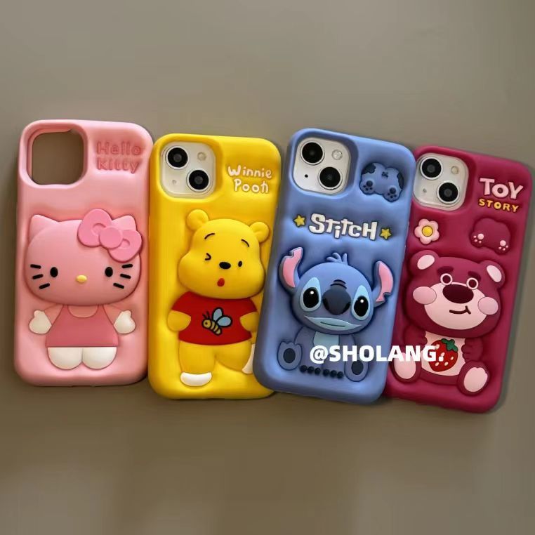 Cartoon 3D Telescopic Bracket Silicone iPhone Case