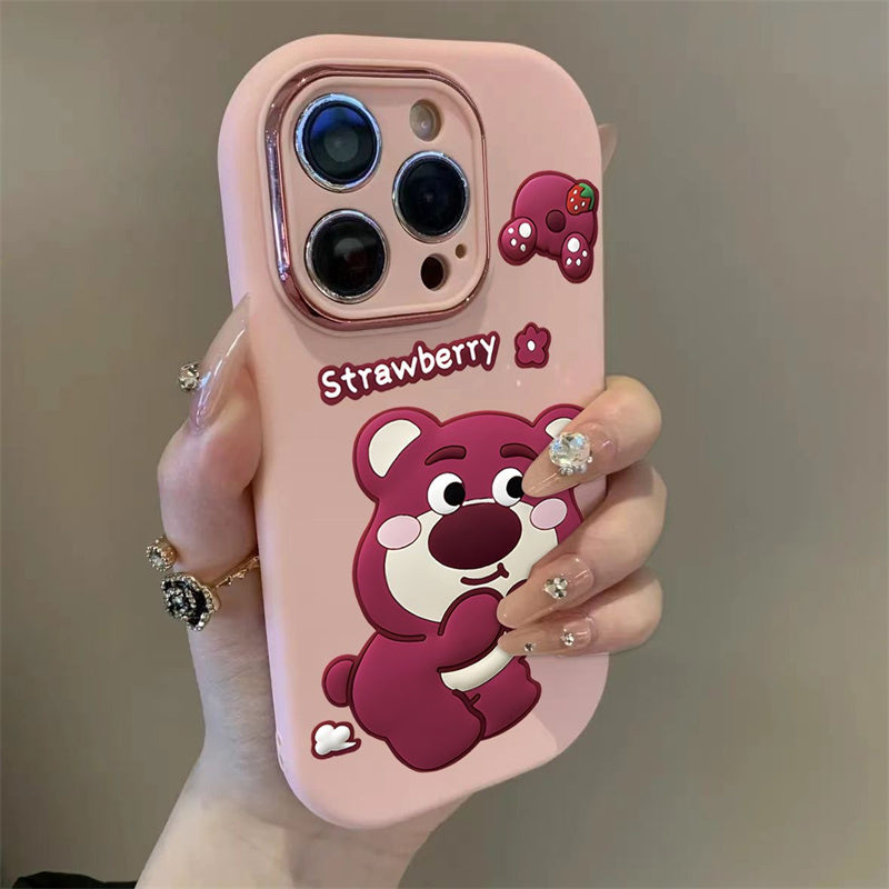 Apple 16 Cartoon Strawberry Bear Silicone Soft Case