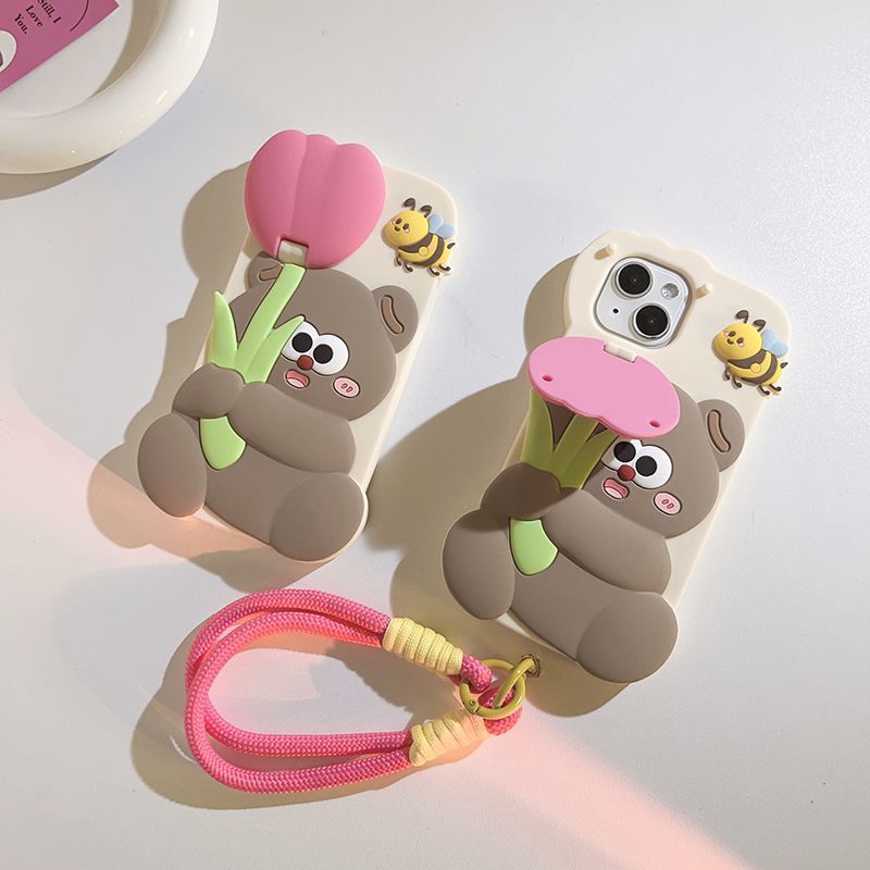 Cute Tulip Bear Silicone IPhone Case With Stand