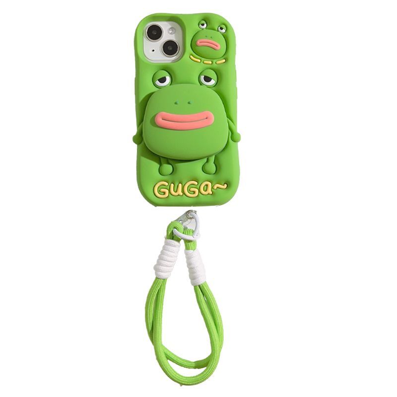 Cute Cartoon Green Frog Retractable Bracket Soft Rubber iPhone Shell