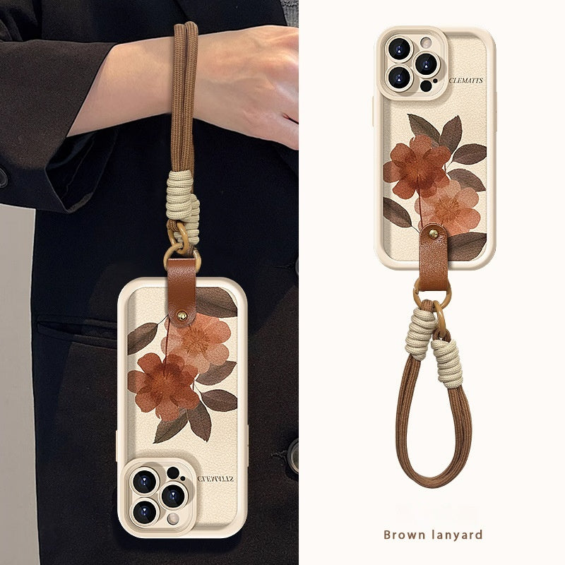 Oil Painting Lanyard Lambskin Silicone Phone Case