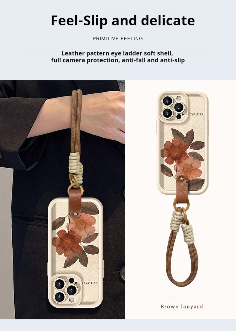 Oil Painting Lanyard Lambskin Silicone Phone Case