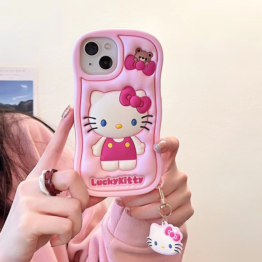 Three-Dimensional Pink Girl Hello Kitty iPhone Silicone Drop-Resistant