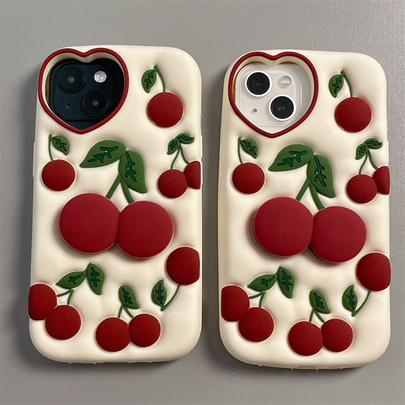 Fresh Three-Dimensional Cherry Bracket Silicone IPhone Case