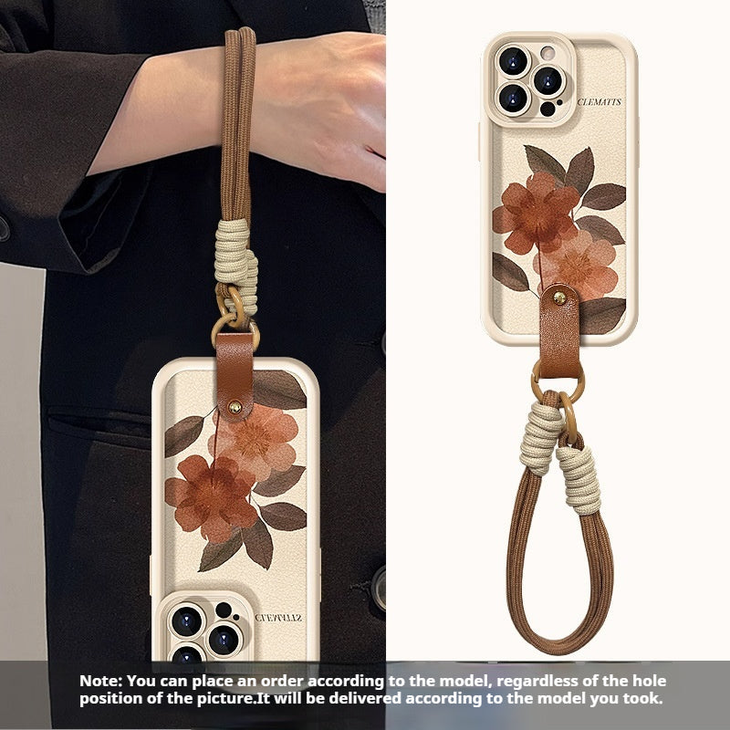 Oil Painting Lanyard Lambskin Silicone Phone Case