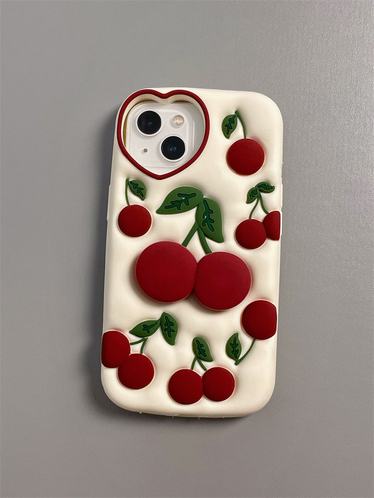 Fresh Three-Dimensional Cherry Bracket Silicone IPhone Case