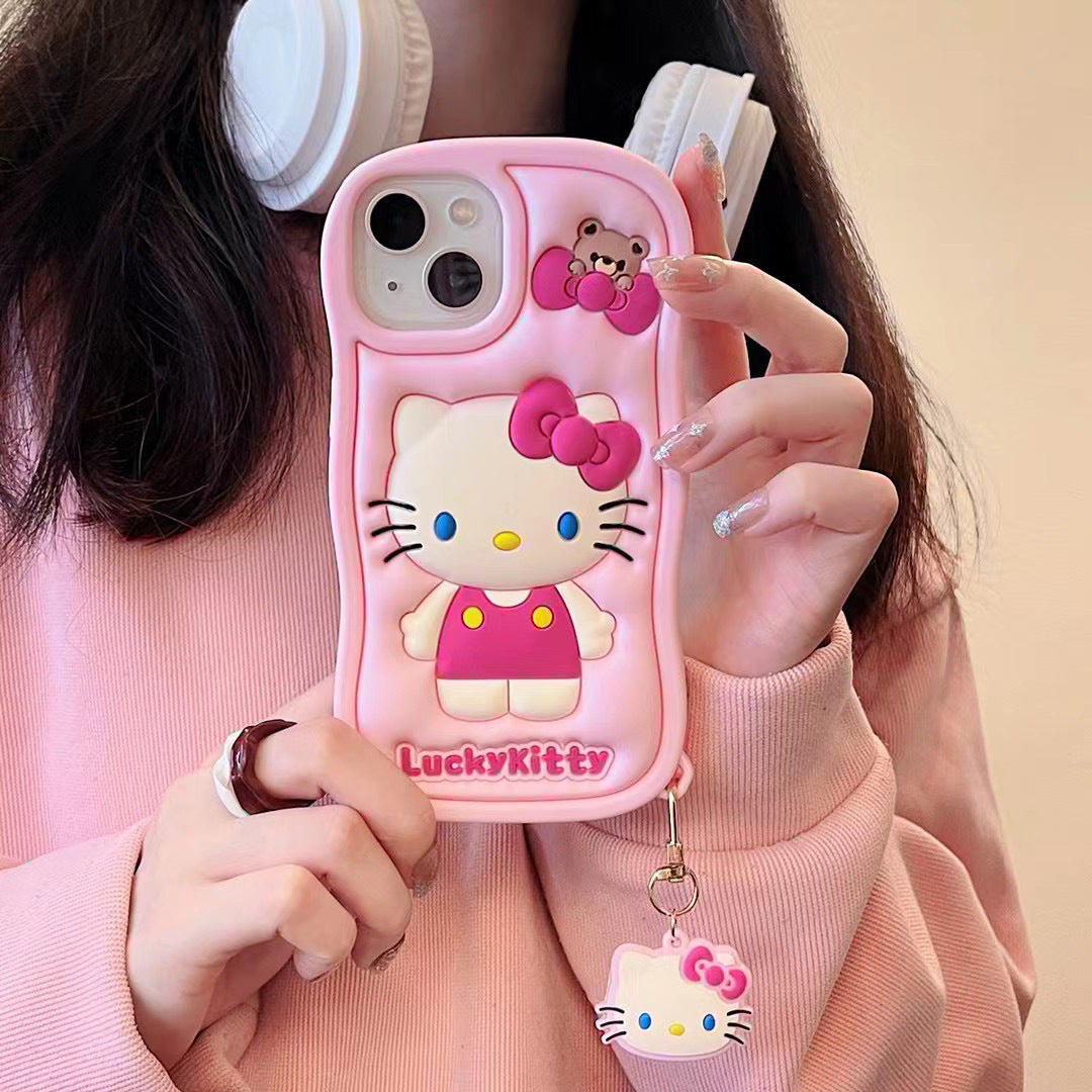 Three-Dimensional Pink Girl Hello Kitty iPhone Silicone Drop-Resistant