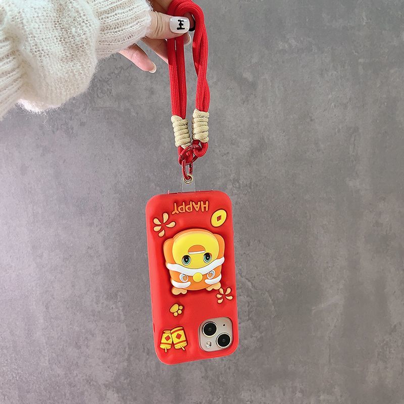 Cute and Happy Milk Dragon Red Stretchable Stand Phone Case