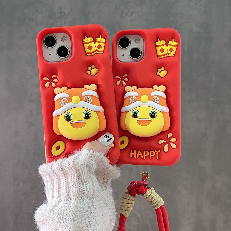 Cute and Happy Milk Dragon Red Stretchable Stand Phone Case