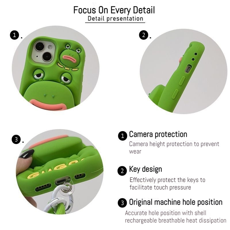 Cute Cartoon Green Frog Retractable Bracket Soft Rubber iPhone Shell