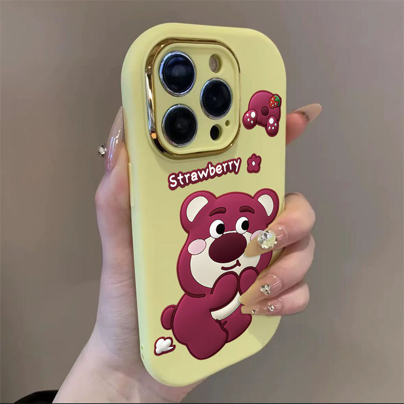 Apple 16 Cartoon Strawberry Bear Silicone Soft Case