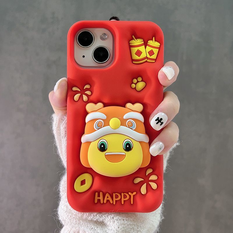 Cute and Happy Milk Dragon Red Stretchable Stand Phone Case