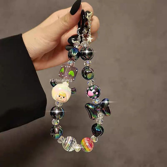 Cartoon Rhinestone Handmade Beaded Bracelet Lanyard Pendant