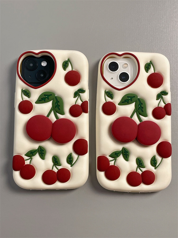 Fresh Three-Dimensional Cherry Bracket Silicone IPhone Case