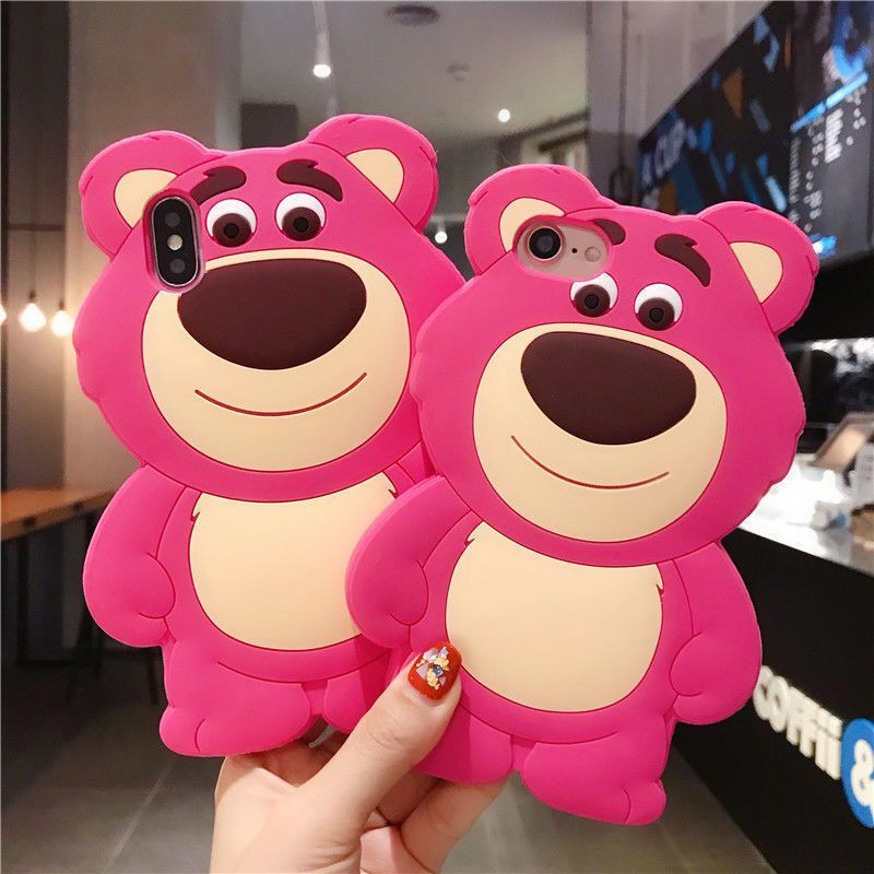 Pink Cute Strawberry Bear Silicone iPhone Case