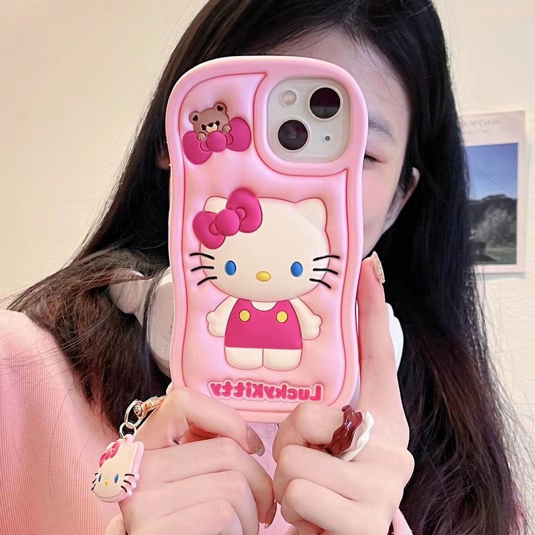 Three-Dimensional Pink Girl Hello Kitty iPhone Silicone Drop-Resistant