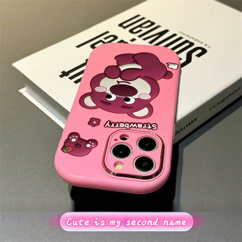 Apple 16 Cartoon Strawberry Bear Silicone Soft Case