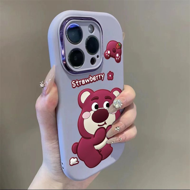 Apple 16 Cartoon Strawberry Bear Silicone Soft Case