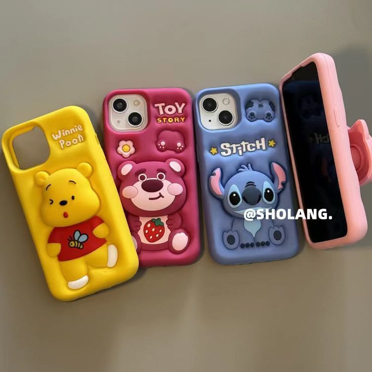 Cartoon 3D Telescopic Bracket Silicone iPhone Case