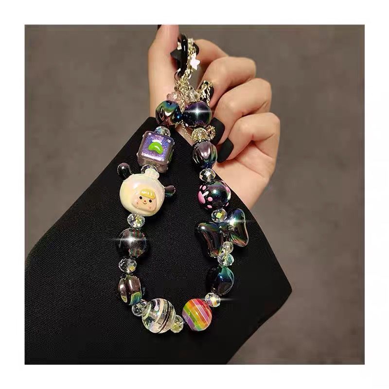 Cartoon Rhinestone Handmade Beaded Bracelet Lanyard Pendant