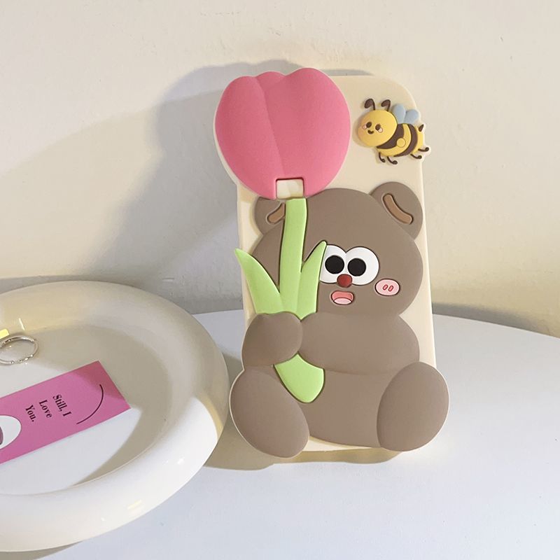 Cute Tulip Bear Silicone IPhone Case With Stand