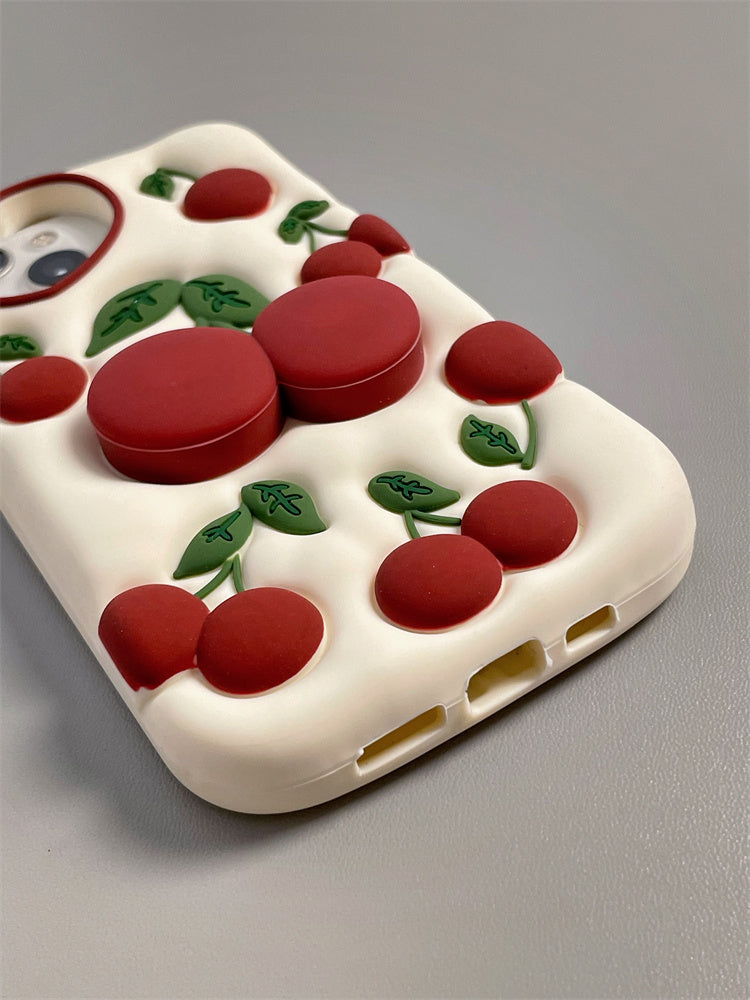 Fresh Three-Dimensional Cherry Bracket Silicone IPhone Case