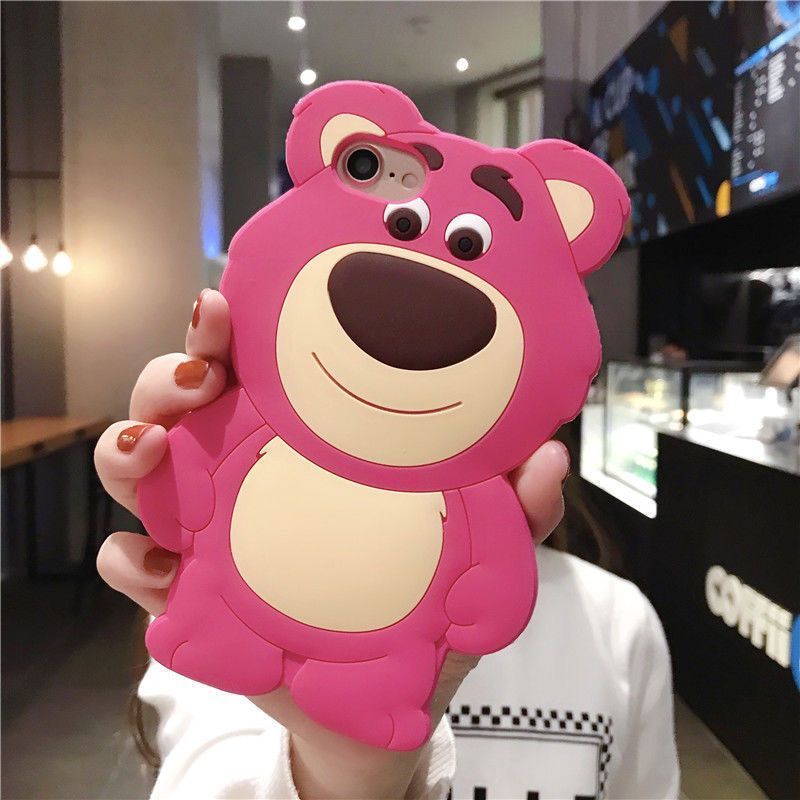 Pink Cute Strawberry Bear Silicone iPhone Case