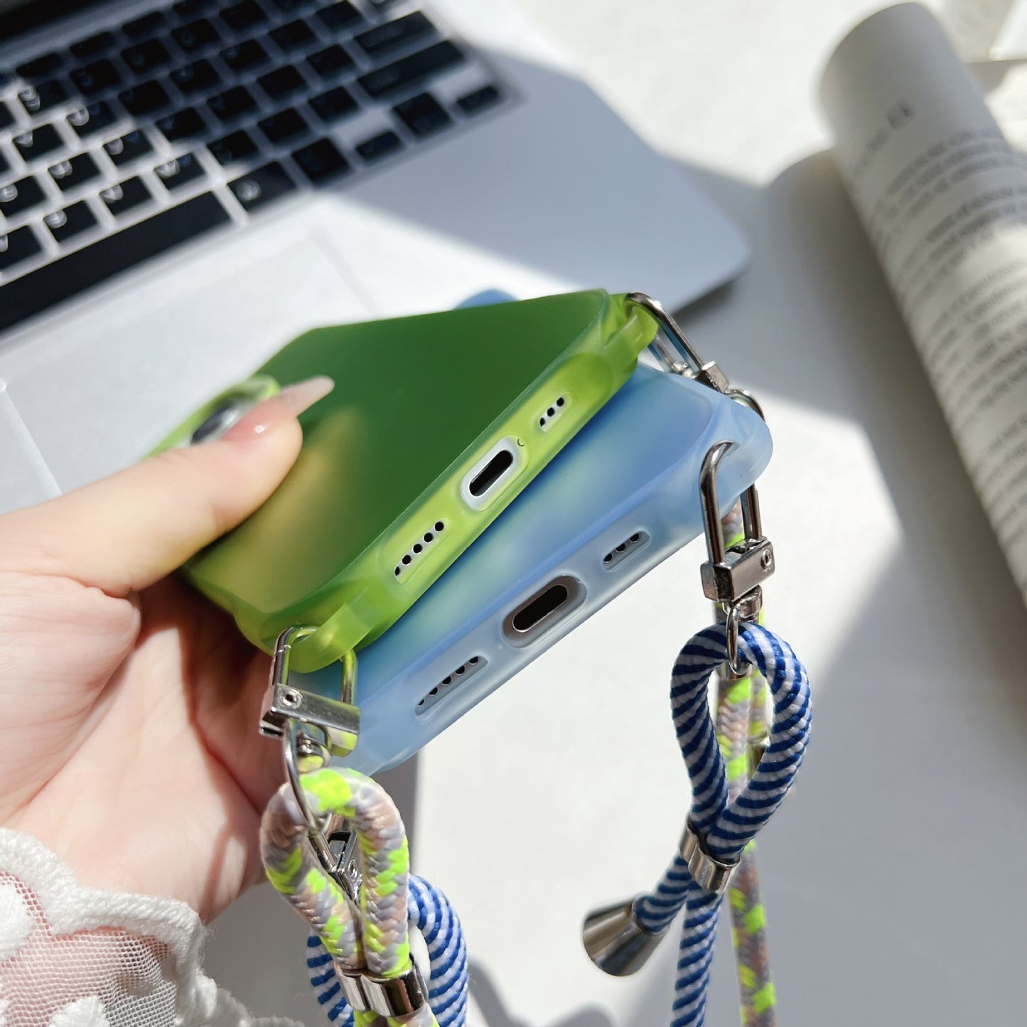 Dopamine Solid Color Lanyard iPhone Case