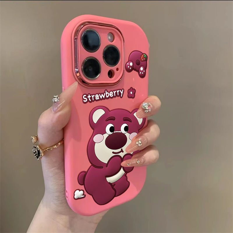 Apple 16 Cartoon Strawberry Bear Silicone Soft Case