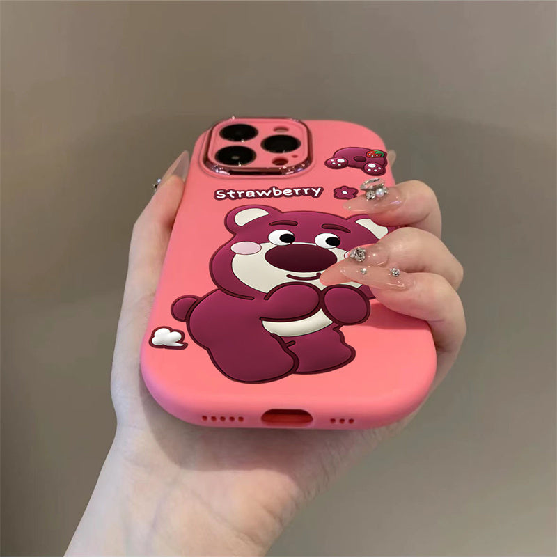 Apple 16 Cartoon Strawberry Bear Silicone Soft Case