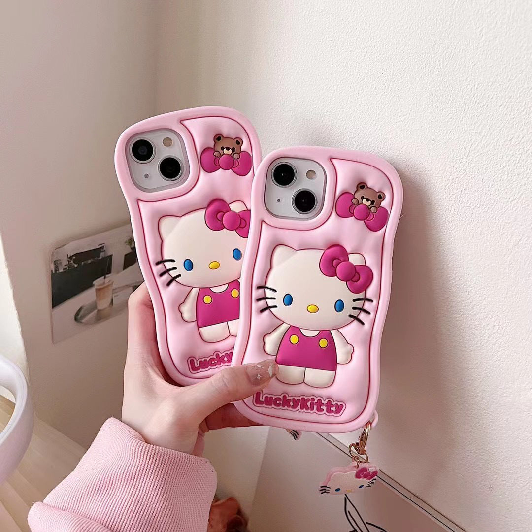 Three-Dimensional Pink Girl Hello Kitty iPhone Silicone Drop-Resistant