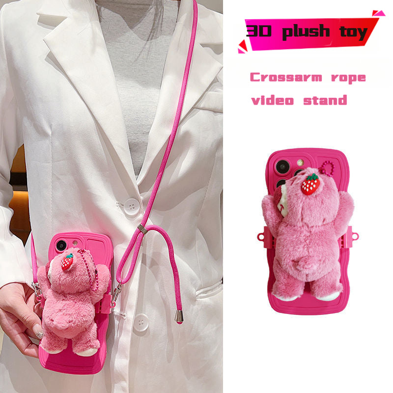 Strawberry Bear Back Splint Crossbody iPhone Soft Case