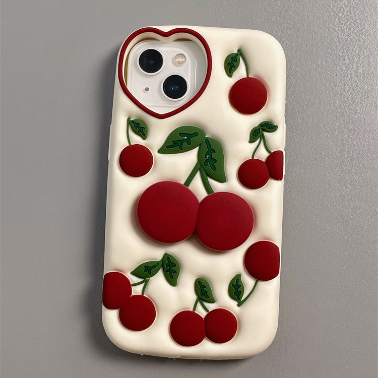 Fresh Three-Dimensional Cherry Bracket Silicone IPhone Case