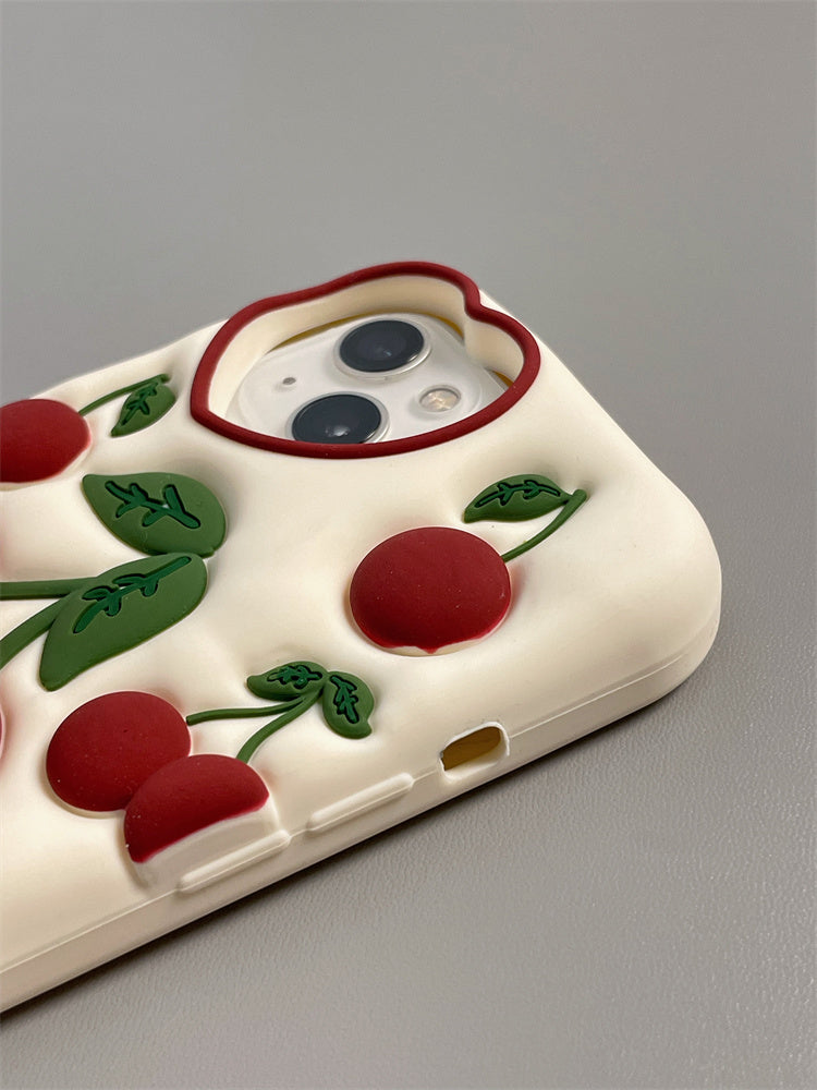 Fresh Three-Dimensional Cherry Bracket Silicone IPhone Case