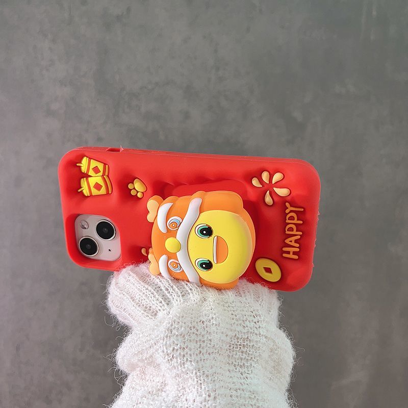 Cute and Happy Milk Dragon Red Stretchable Stand Phone Case