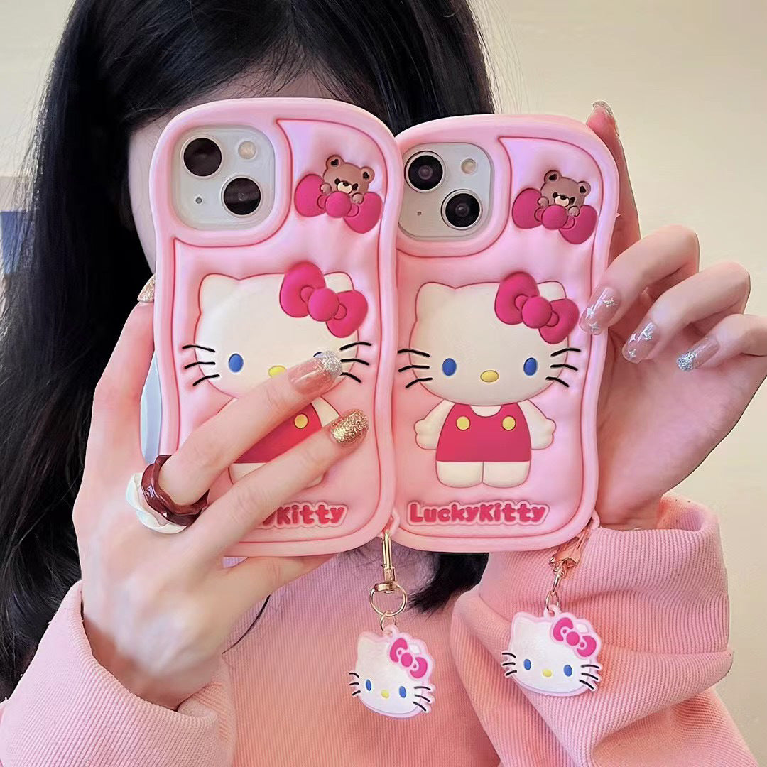 Three-Dimensional Pink Girl Hello Kitty iPhone Silicone Drop-Resistant