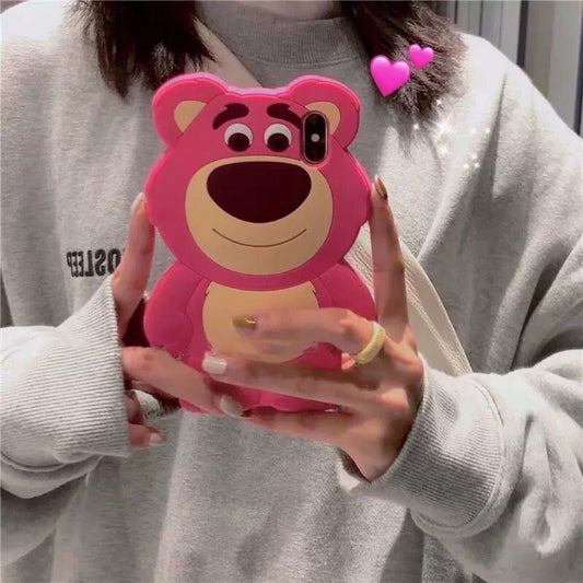 Pink Cute Strawberry Bear Silicone iPhone Case