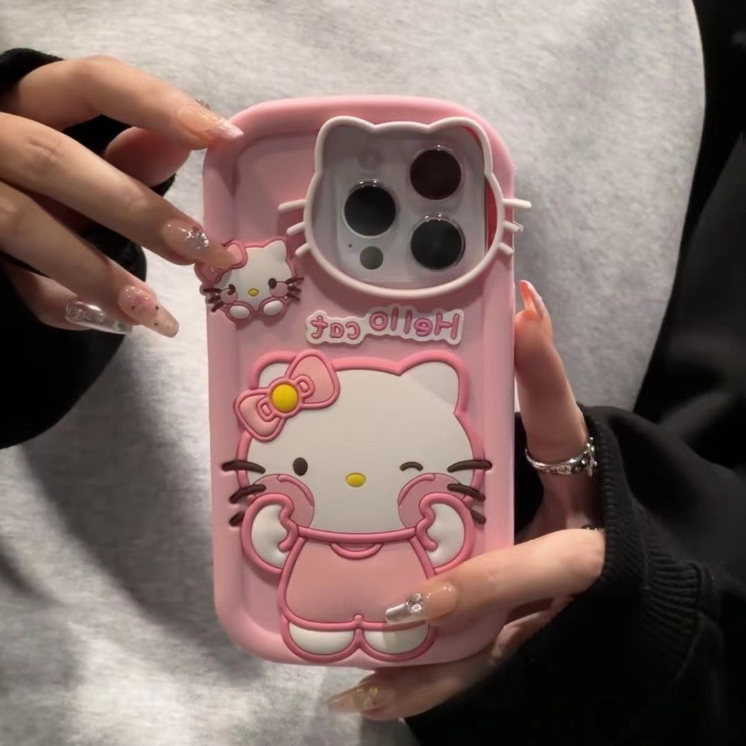 Cartoon Face Rubbing Hello Kitty Girly Style iPhone Phone Case