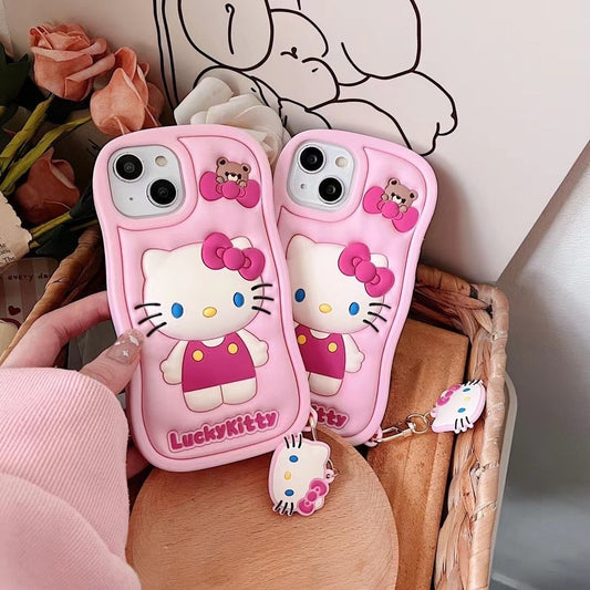 Three-Dimensional Pink Girl Hello Kitty iPhone Silicone Drop-Resistant