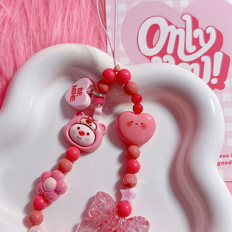 Original Strawberry Bear Cute Girl Sweet Pink Cartoon Lanyard