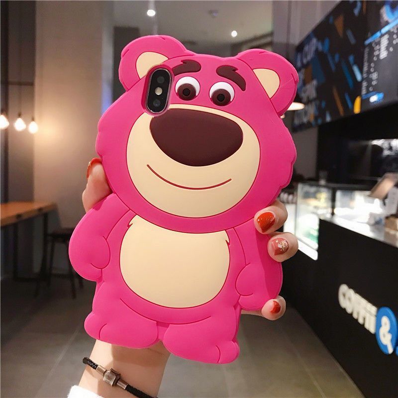 Pink Cute Strawberry Bear Silicone iPhone Case