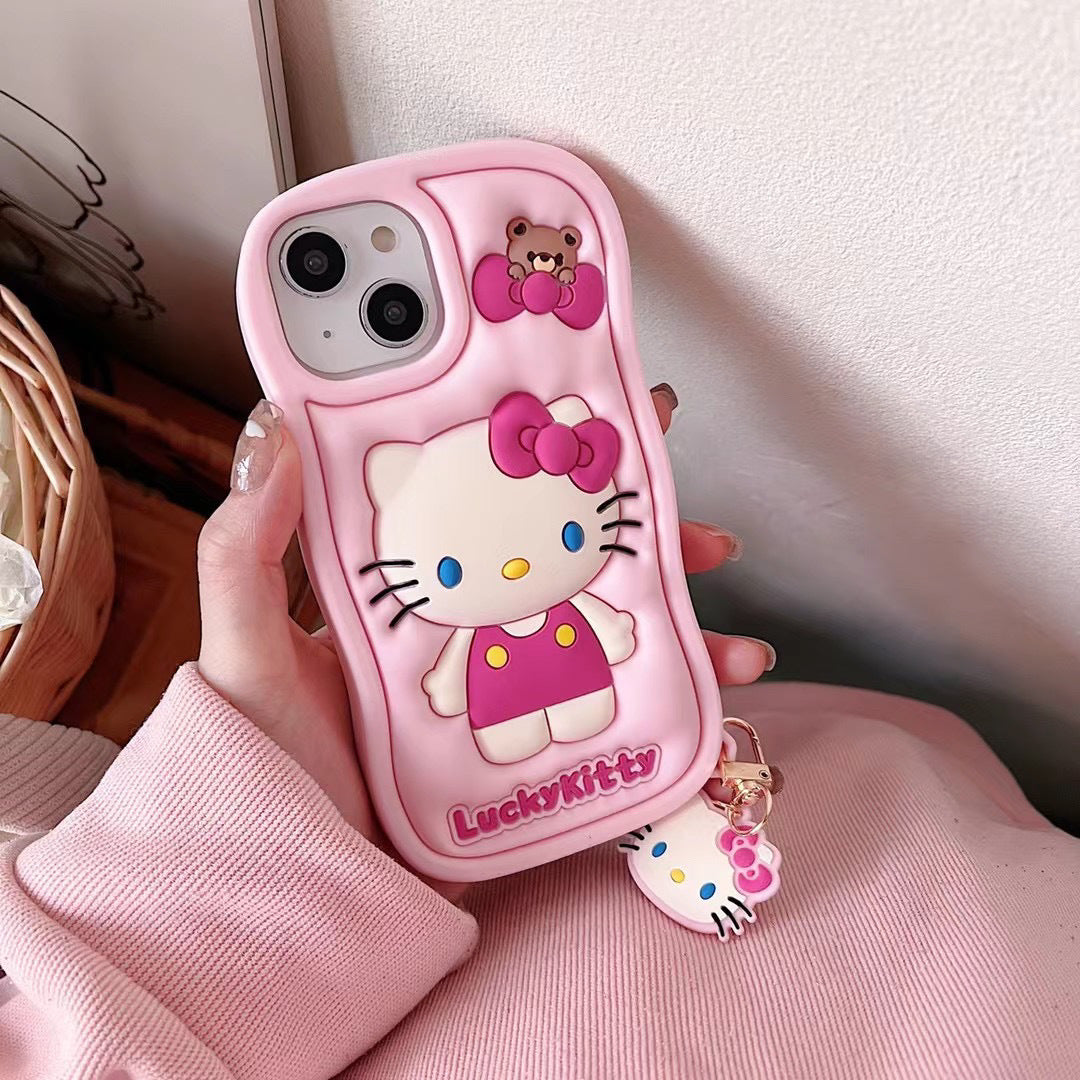 Three-Dimensional Pink Girl Hello Kitty iPhone Silicone Drop-Resistant