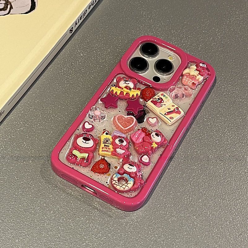 Cartoon Fun Strawberry Bear Epoxy iPhone Phone Case