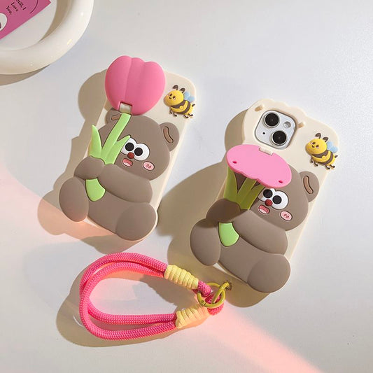 Cute Tulip Bear Silicone IPhone Case With Stand