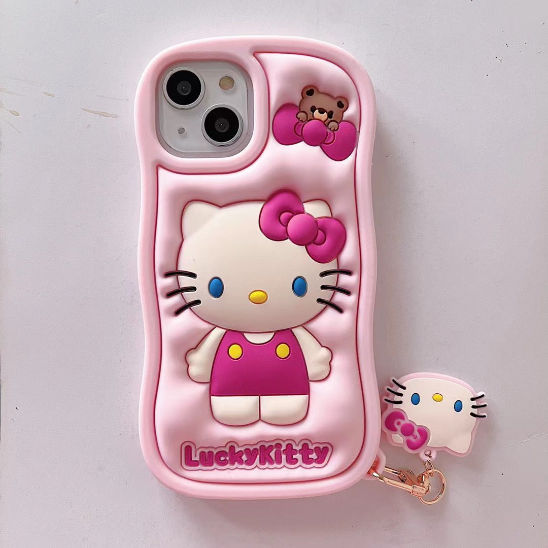 Three-Dimensional Pink Girl Hello Kitty iPhone Silicone Drop-Resistant